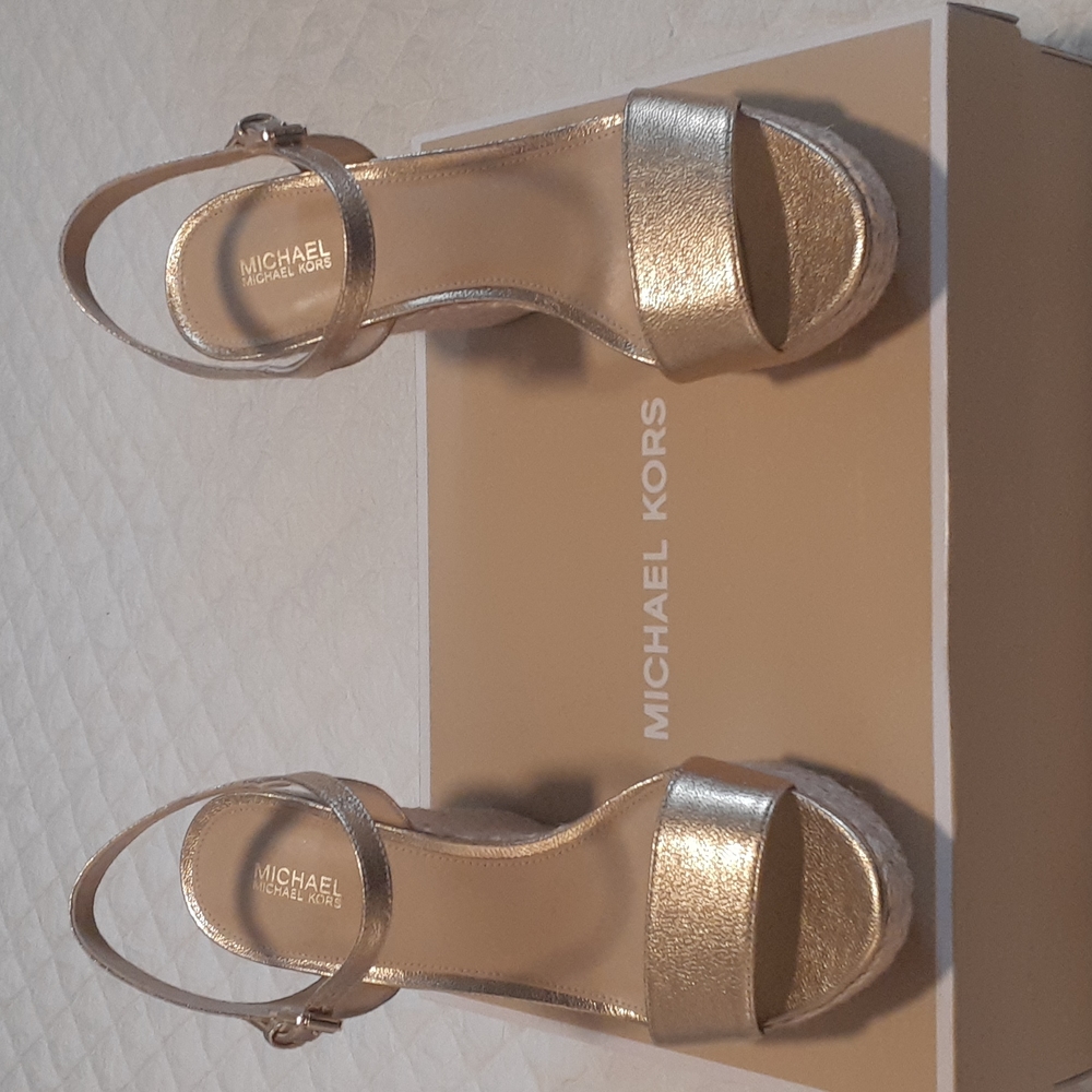 Michael Kors, gold leather wedge size 9.5